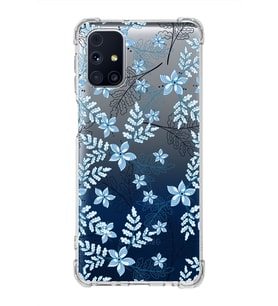 Samsung Galaxy M31s  Köşe Korumalı Antişok Kapak Floral Mavi Tasarımlı Şeffaf  Kılıf