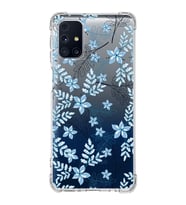 Samsung Galaxy M31s  Köşe Korumalı Antişok Kapak Floral Mavi Tasarımlı Şeffaf  Kılıf