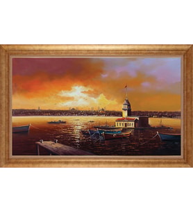 Çerçeveli Paspartulu Manzara Tablo bm1354 (Gold)