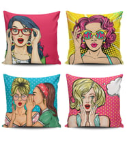 Alkanhomes Pop Art Kızıları 4 lü Kombinli Dijital Baskılı Kırlent Kılıfı