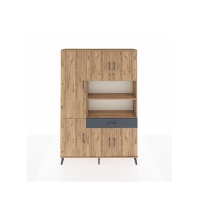 Arges Dolap 10 Raflı Tek Çekmeceli 6 Kapaklı 132x30x195 Çam-Çam/Antrasit