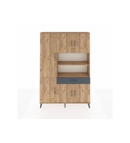 Arges Dolap 10 Raflı Tek Çekmeceli 6 Kapaklı 132x30x195 Çam-Çam/Antrasit