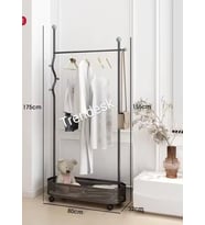 Ayaklı Siyah  Konfeksiyon Askısı Metal  Elbise Askılığı Oval  Sepetli askılık Tekerlekli 175 cm 6007