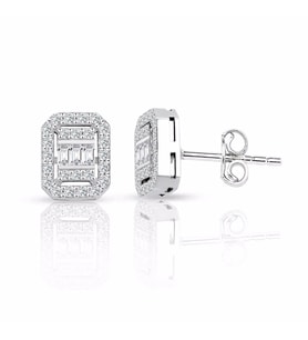 0.55 Ct. Baget Pırlanta Kare Tektaş Küpe