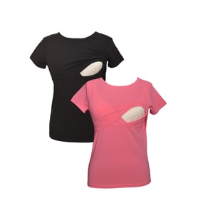 LuvmaBelly MYRA2501_2506 Emzirme tshirt seti (Siyah-Pembe)