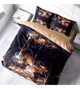 MonoHome Brown Lotus 3D Pamuk Saten Çift Kişilik Nevresim Takımı (Çok Renkli)