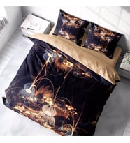 MonoHome Brown Lotus 3D Pamuk Saten Çift Kişilik Nevresim Takımı (Çok Renkli)