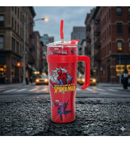 Spider-Man Pipetli Çelik Termos 1200ml - Miles Morales Tasarımlı Sızdırmaz Dev Boy Mug Kupa Matara (Kırmızı-Turuncu)