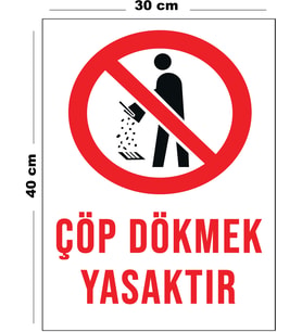 Metal Çöp Dökmek Yasaktır 30 cm x 40 cm A3 Büyüklüğünde Uyarı Levhası Yönlendirme Tabelası