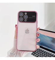 İphone 15 PRO Kamera Lens Korumalı Kenarı Renkli Luxury Şeffaf Kılıf (Pembe)