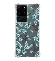 Samsung Galaxy S20 Ultra  Köşe Korumalı Antişok Kapak Floral Su Yeşili Tasarımlı Şeffaf  Kılıf