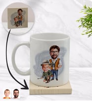 BK Gift Kişiye Özel Baba Oğul Karikatürlü Beyaz Kupa Bardak ve Ahşap Bardak Altlığı Hediye Seti - Model 1