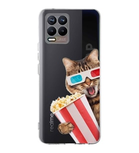 PrintiFy Realme 8  ile Uyumlu 1mm Slim Fit Kedi 1 050b Baskılı Şeffaf  Kılıf