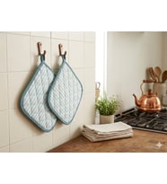 Faralya Life İkili Mutfak Tutaç Seti 21x21 cm %100 Pamuk Kapitoneli Isıya Dayanıklı Fırın ve Tencere Tutacağı (Çizgili Turkuaz)