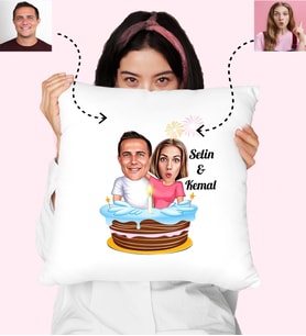 Karikatürlü Doğum Gününe Özel Kişiye Özel Yastık