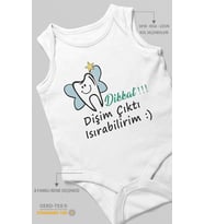 Dikkat! Dişim Çıktı Isırabilirim Baskılı Bebek Zıbını – Çıtçıtlı Body  %100 Pamuk Sıfır Kol (Beyaz)