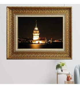 Gold Altın Kalın Çerçeveli Paspartulu Tablo vk505