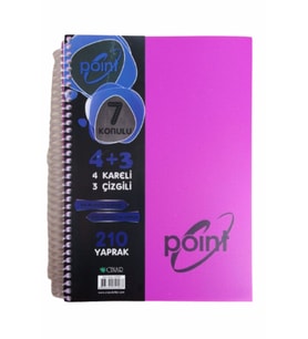 4+3 Defter Plastik Kapak Spralli A4 4 kare 2 çizgili 210 Yaprak 1 Adet (Pembe)