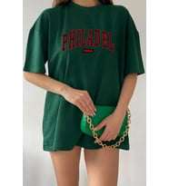 Unisex Philadelphia Baskılı T-shirt (Yeşil)