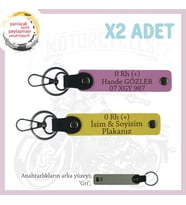 Motosiklete Özel, İsim Plaka ve 0 Rh (+) Kan Grubu Yazılı Acil Durum 2'li Anahtarlık, Sarı-Pembe-Gr (Çok Renkli)