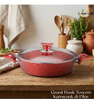 ARZU ÇELİK 26 Cm Granit Karnıyarık & Pilav Tenceresi Cam Kapak - Kırmızı