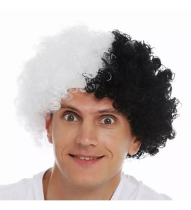 Siyah Beyaz Kıvırcık Afro Bonus Peruk Taraftar Bonus Saç