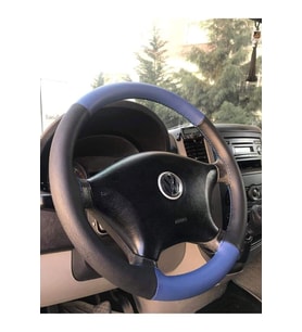 DİKİŞLİ DİREKSİYON KILIFI - SİYAH/MAVİ DERİ SİYAH DİKİŞLİ MERCEDES SPRİNTER