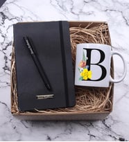 Kişiye Özel Ofis Hediye Seti ( Harf Kupa & Siyah Defter & Siyah Roller Kalem )
