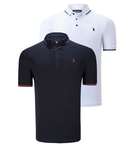 İKİLİ SET T8586 DEWBERRY ERKEK T-SHIRT-LACİVERT-BEYAZ