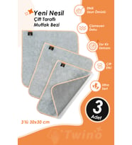 Twino 3'lü Çift Taraflı Zor Kir Temizlik Bezi 30x30 Mikrofiber Telli Ovma Mutfak Lavabo Tezgah Bezi