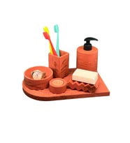 betonmall 6'lı Mermer Desenli Terracotta Beton Banyo Seti Tuvalet Wc Sıvı Sabunluk Diş Fırçalığı Takım