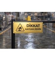 Dikkat Kaygan Zemin Gold Metal Uyarı Levhası 5x20 cm – İş Yeri & Apartman