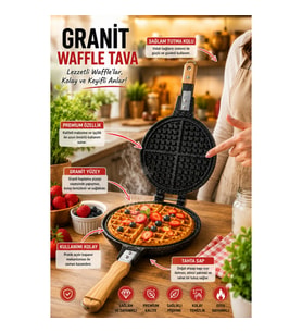 Piev Pratik Ahşap Saplı Çift Taraflı Ocak Üstü Döküm Waffle Tavası