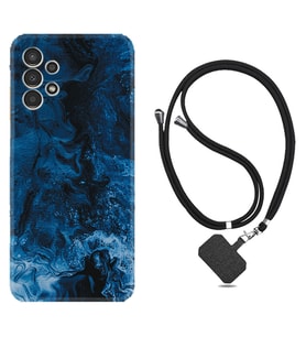 Samsung Galaxy M14 Kılıf Silikon Boyun Askılı İpli Desenli Silikon Blue Zigzag 1687
