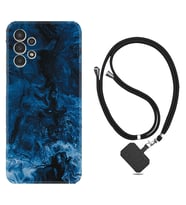 Samsung Galaxy M14 Kılıf Silikon Boyun Askılı İpli Desenli Silikon Blue Zigzag 1687
