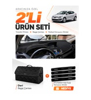 RENAULT MEGANE 3 BÜYÜK EKRAN (2008-2015) Uyumlu Torpido Örtüsü + Deri Bagaj Çantası Seti - Siyah