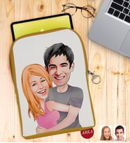 BK Gift Kişiye Özel Sevgililer Karikatürlü Taşınabilir Koruyucu Tablet Kılıfı & Organizer Çanta - Sarı-86