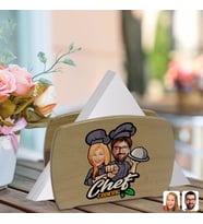 BK Gift Kişiye Özel Kadın ve Erkek Chef Karikatürlü Lüks Ahşap Peçetelik-1