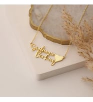 Kişiye Özel Kalp Detaylı Çift İsim Kolye 925K Gümüş (Gold)