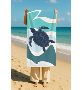 Plaj Havlusu Kaplumbağa Dijital Baskılı 70x150 Cm Plaj Havlusu - Turkuaz (Karışık)