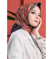 Afvente Etnik Desen Bordo Pamuk Eşarp (Siyah)