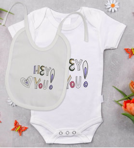BK Kids Hey You Tasarımlı Bebek Body Zıbın ve Mama Önlüğü Hediye Seti - Model 1