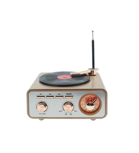 Metalik Nostaljik Tasarım Plak Çalar Görünümlü Ralu Bluetooth Hoparlör Retro Müzik Plak