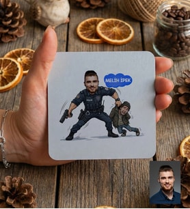 Kişiye Özel Karikatürlü Erkek Polis Bardak Altlığı Polis Günü Hediyesi