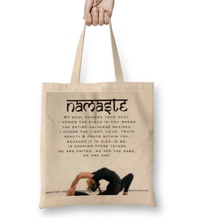 Namaste Yazı Meditasyon Bez Çanta Uzun Saplı