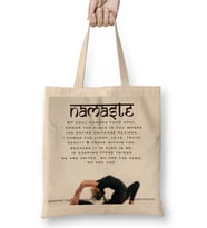 Namaste Yazı Meditasyon Bez Çanta Uzun Saplı