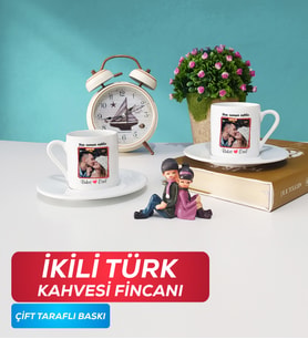 İkili Sevgiliye Sevgililer Günü Hediyesi 9 Türk Kahvesi Fincanı Beyaz