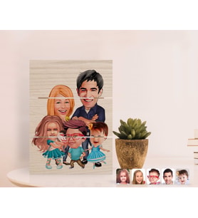BK Gift Kişiye Özel Tesettürlü Aile Karikatürlü Otantik Masaüstü Ahşap Palet Çerçeve-7 (Beyaz)