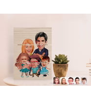BK Gift Kişiye Özel Tesettürlü Aile Karikatürlü Otantik Masaüstü Ahşap Palet Çerçeve-7 (Beyaz)