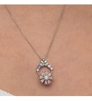 Pembe Dönen Zirkon Taşlı Çiçek 925 Ayar Gümüş Kadın Kolye